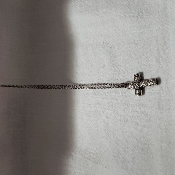 Vintage Brighton Silver Plated Crystal Cross Necklace - Picture 5 of 6